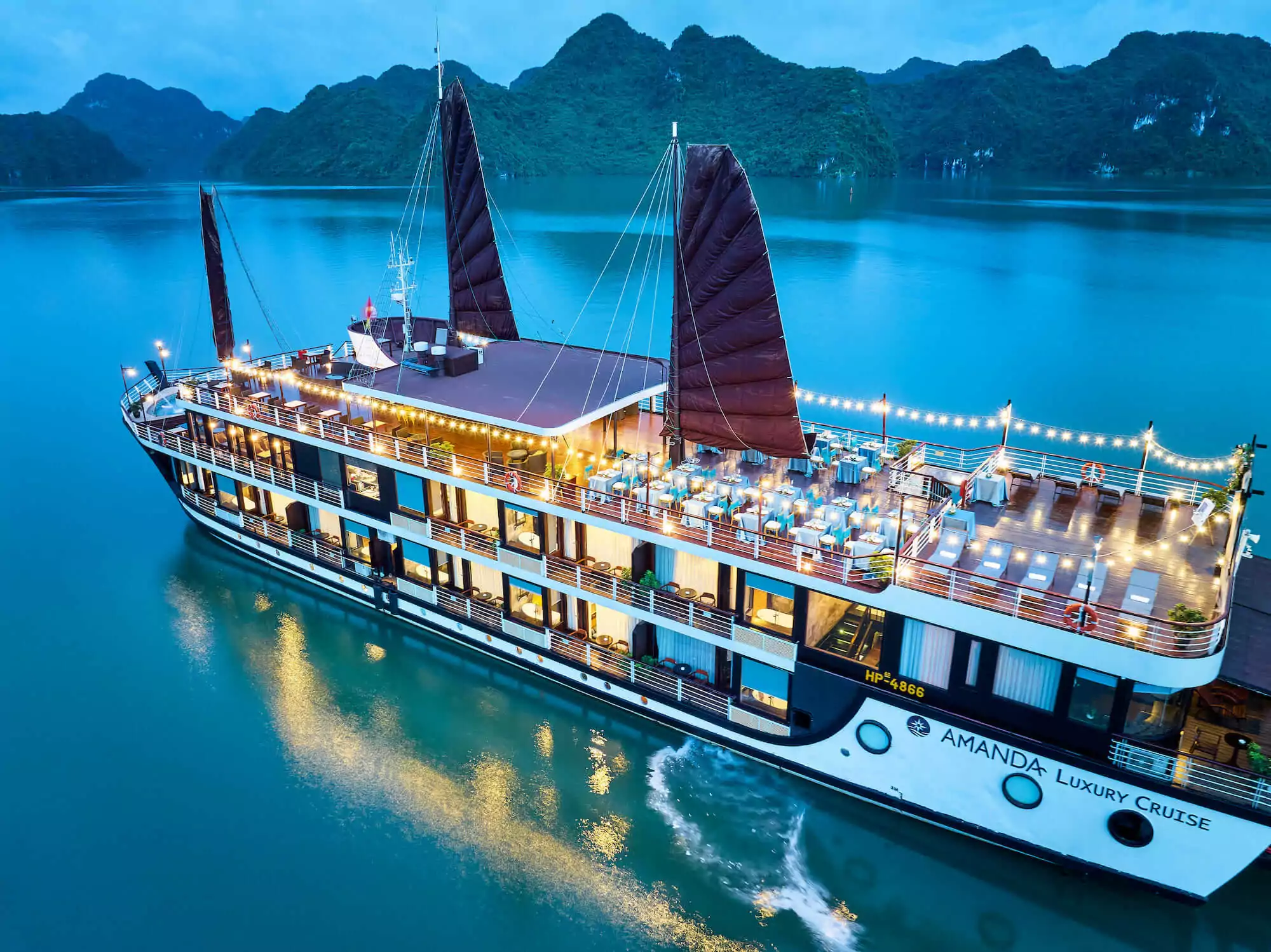 Amanda Luxury Cruise Lan Ha Bay Dusk Sailing Sundeck