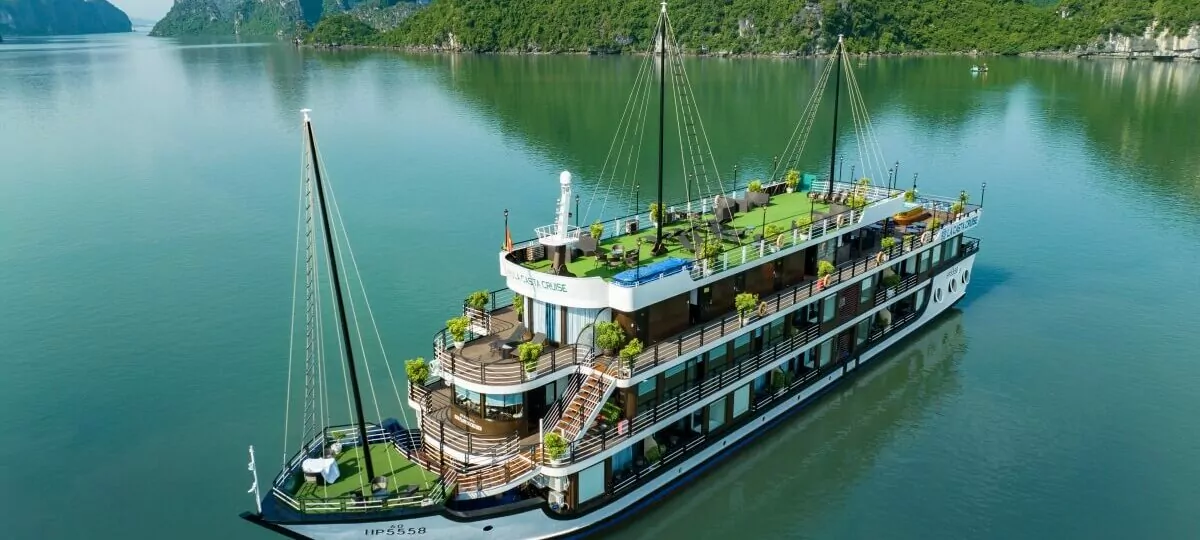 La Casta Cruise sailing through Halong Bay and Lan Ha Bay aerial view