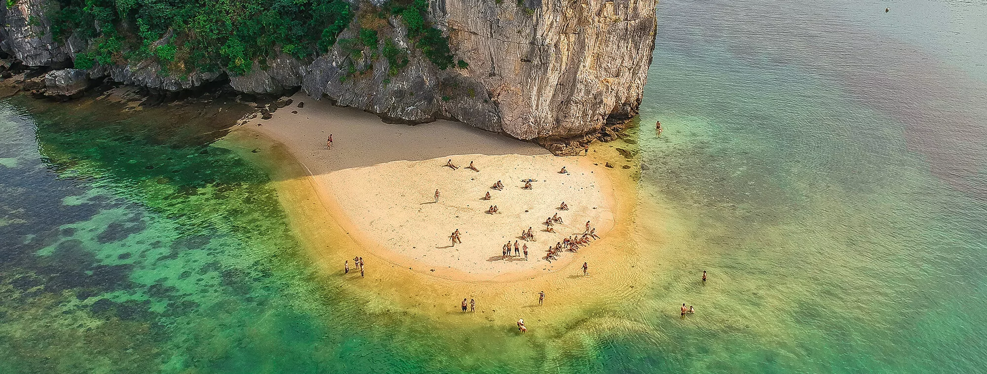 Ba Trai Dao Beach white sand at low tide - swimming Lan Ha Bay
