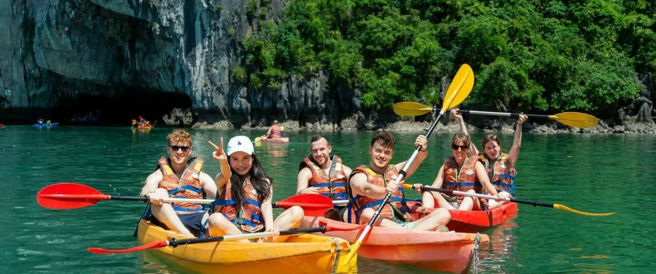 Kayaking through Cap La Island's pristine limestone channels in Bai Tu Long Bay -- one of Vietnam's least-crowded and most beautiful kayaking destinations