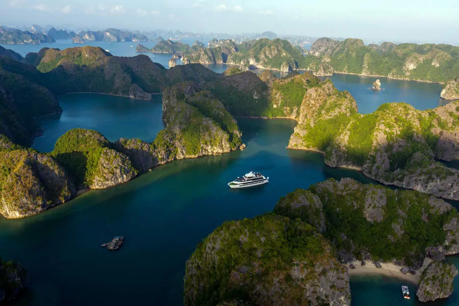 Side-by-side comparison of Halong Bay and Lan Ha Bay limestone islands