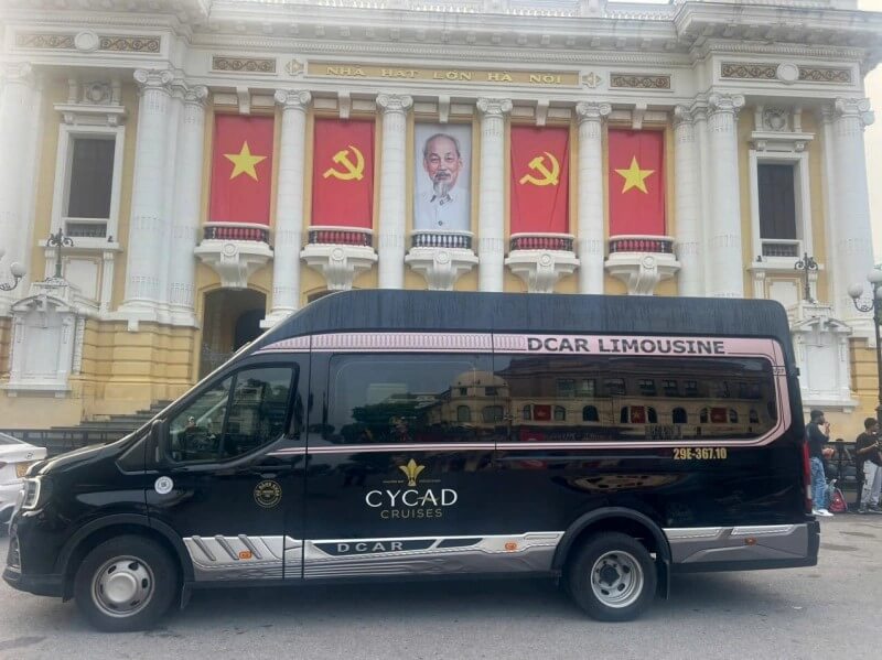 Cycad Cruise D-Car limousine shuttle parked outside the Hanoi Opera House