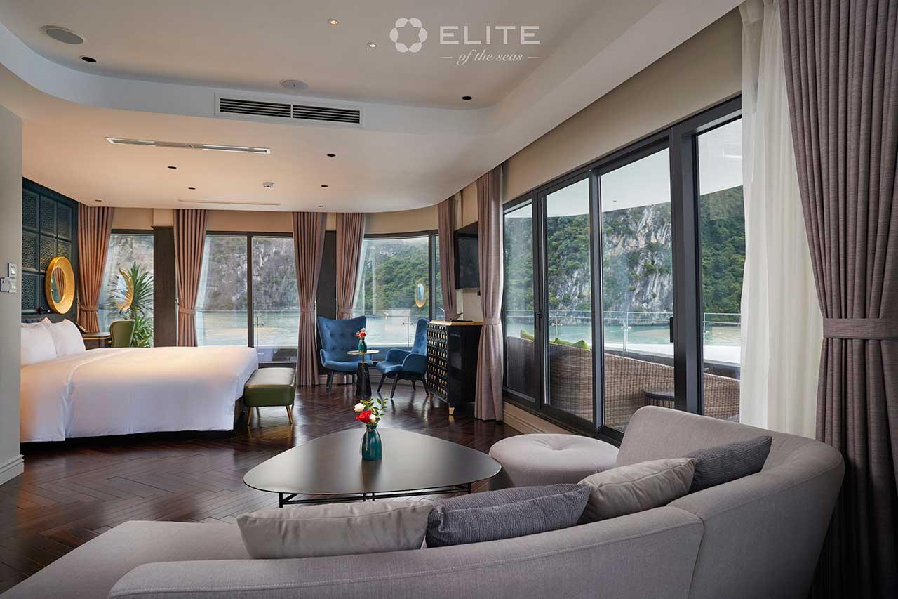 Elite President Suite lounge on Elite of the Seas Cruise with private terrace