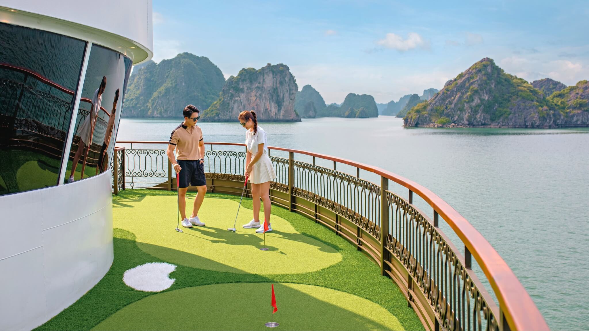Mini golf course on Indochine Cruise at sunset