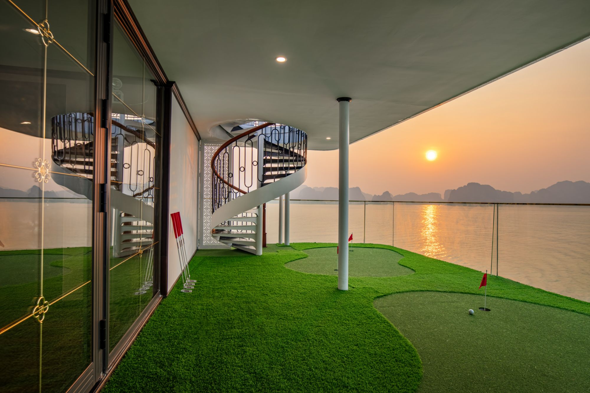 Mini golf course on the rooftop deck of Indochine Grand Cruise