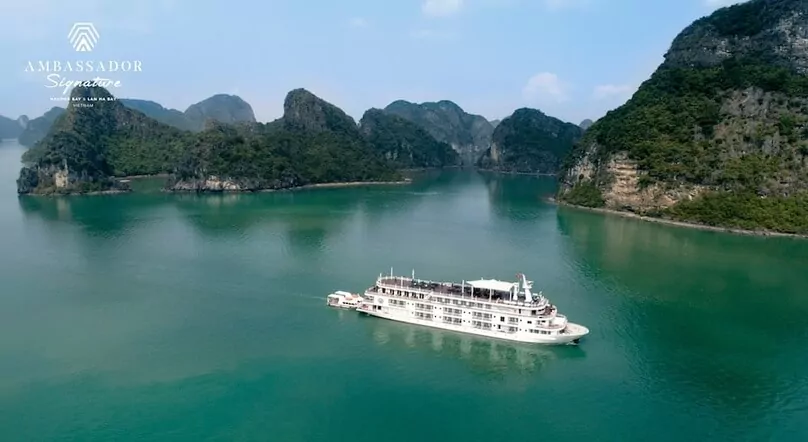 Ambassador Signature Cruise ship exterior on Lan Ha Bay waters