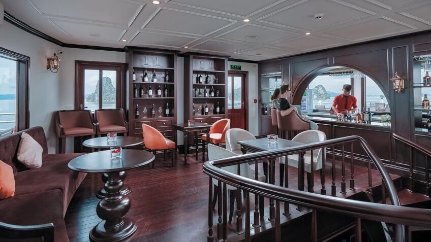 Indoor bar and wine lounge on Athena Luxury Cruise Halong Bay