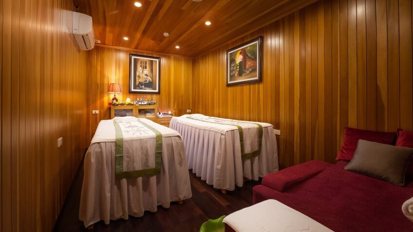 Spa massage room on Athena Luxury Cruise with twin treatment beds