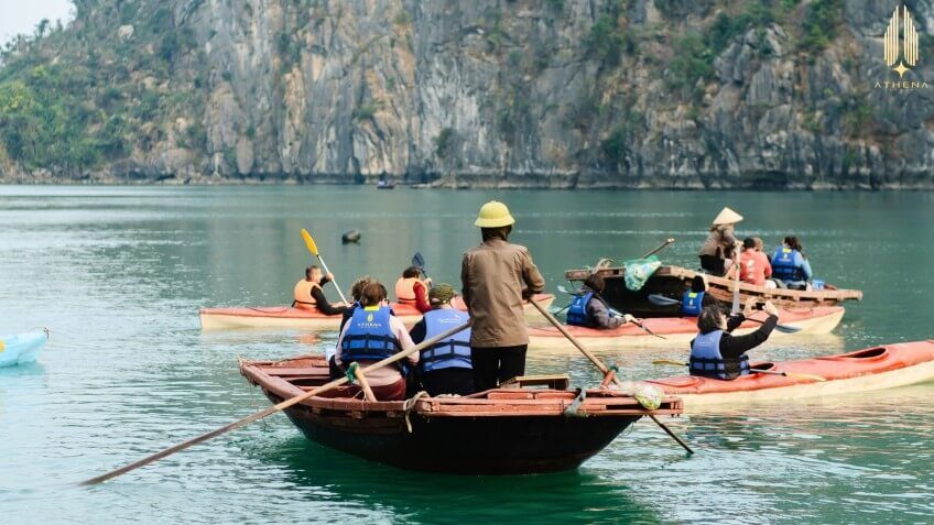 Bamboo rowing boat excursion with Athena Royal Cruise in Bai Tu Long Bay
