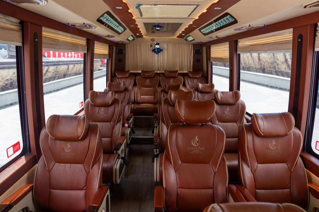 Interior of Athena Royal Cruise limousine bus with reclining seats