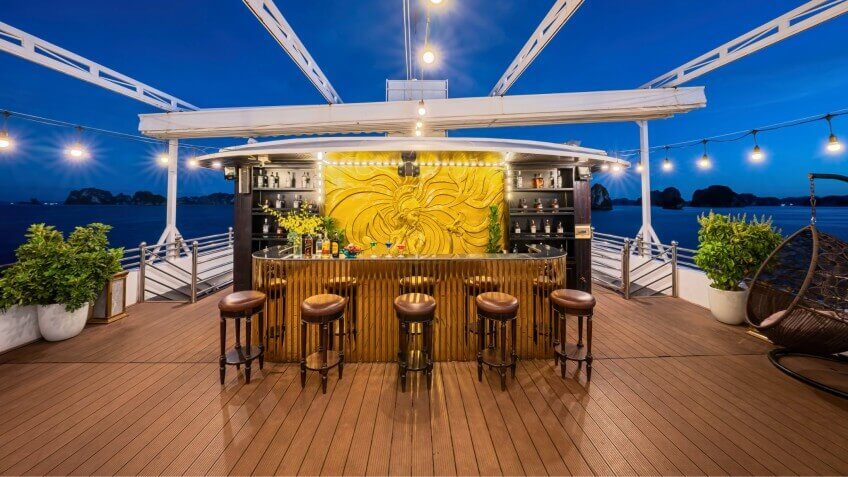 Outdoor bar on the sundeck of Athena Royal Cruise Halong Bay