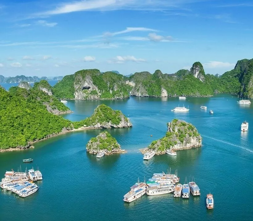 Best Halong Bay Halal Muslim cruises 2026 — 100% Halal certified aerial view of Halong Bay