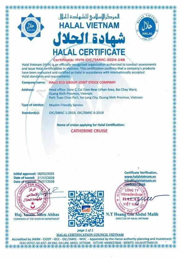 Catherine Cruise Halal Food Certificate issued by Halal Vietnam (HVN)