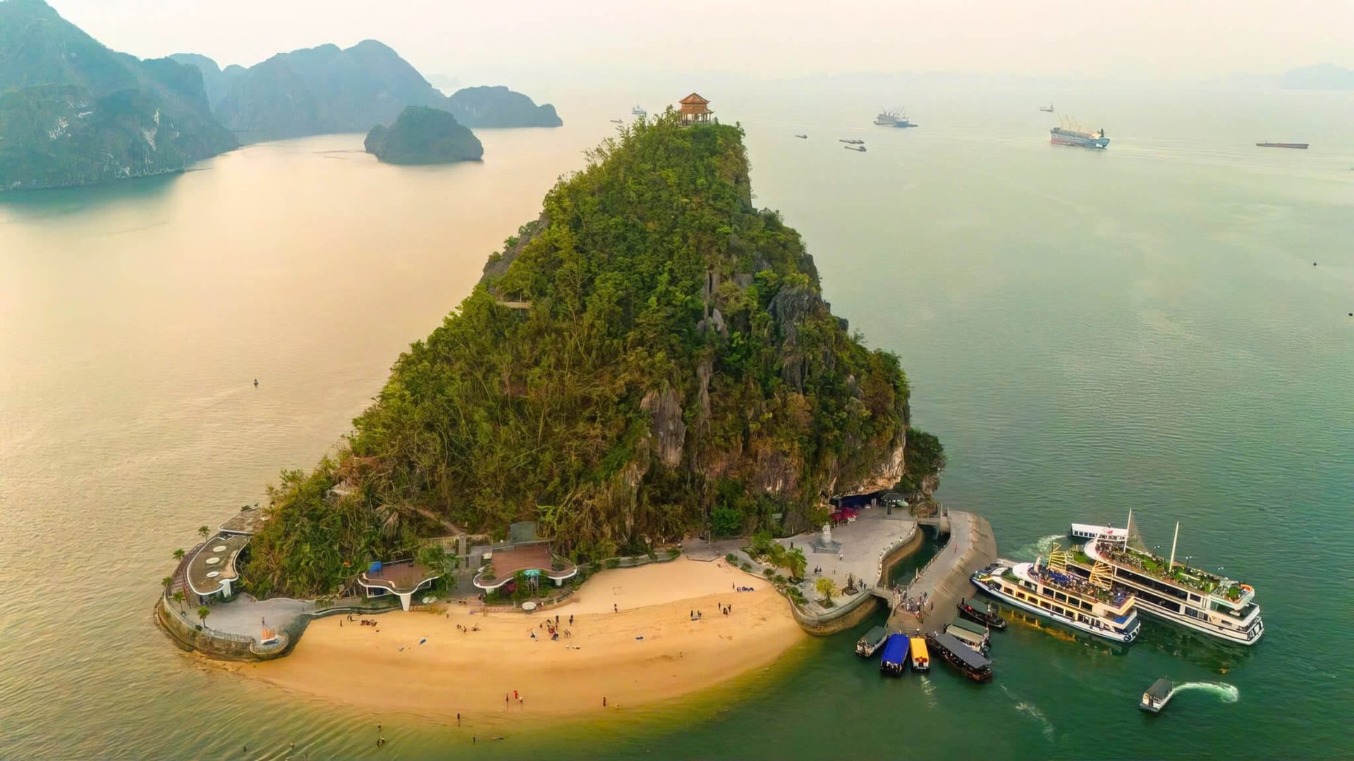 Aerial view of Ti Top Island visited on a Catherine Cruise Halong Bay itinerary