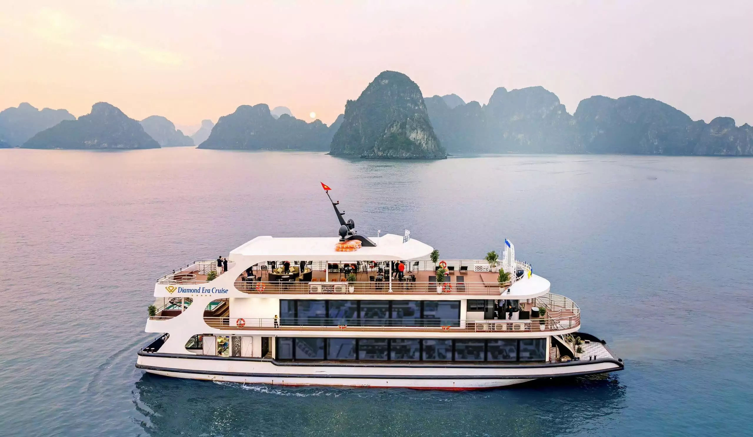 Diamond Era Cruise exterior showing the onboard jacuzzi pool and sundeck bar