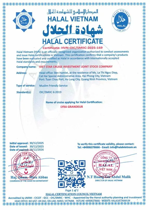 : Lyra Grandeur Cruise Halal Food Certificate issued by Halal Vietnam (HVN)