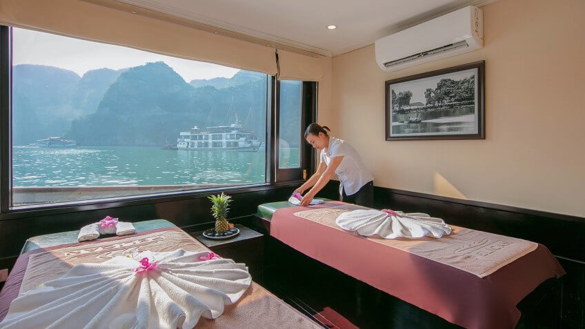 Spa treatment room with bay view on Milalux Cruise Halong Bay