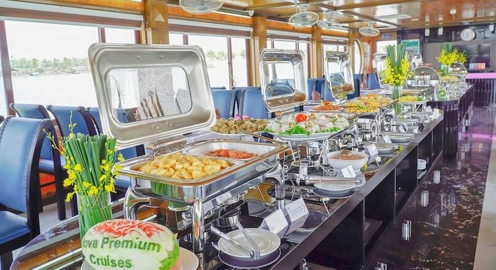 Vietnamese buffet dishes served on board
