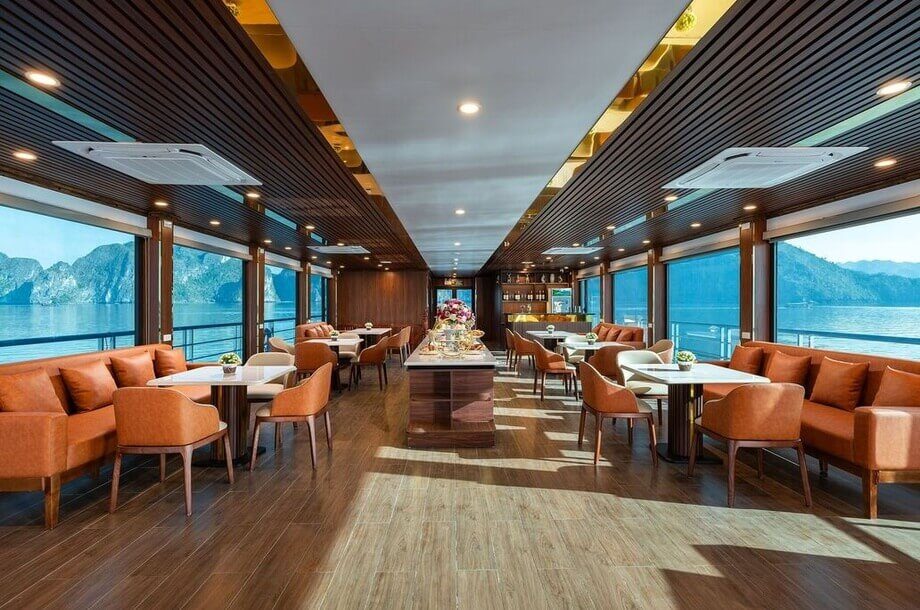 Lounge and bar area aboard Ambrose Day Cruise Halong Bay
