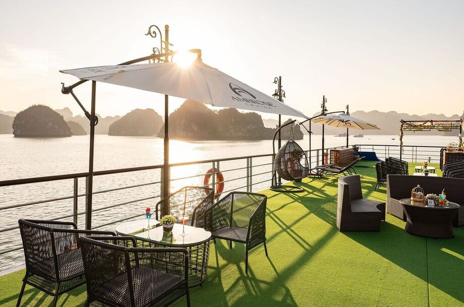 Swing chairs on the sundeck of Ambrose Day Cruise Halong Bay