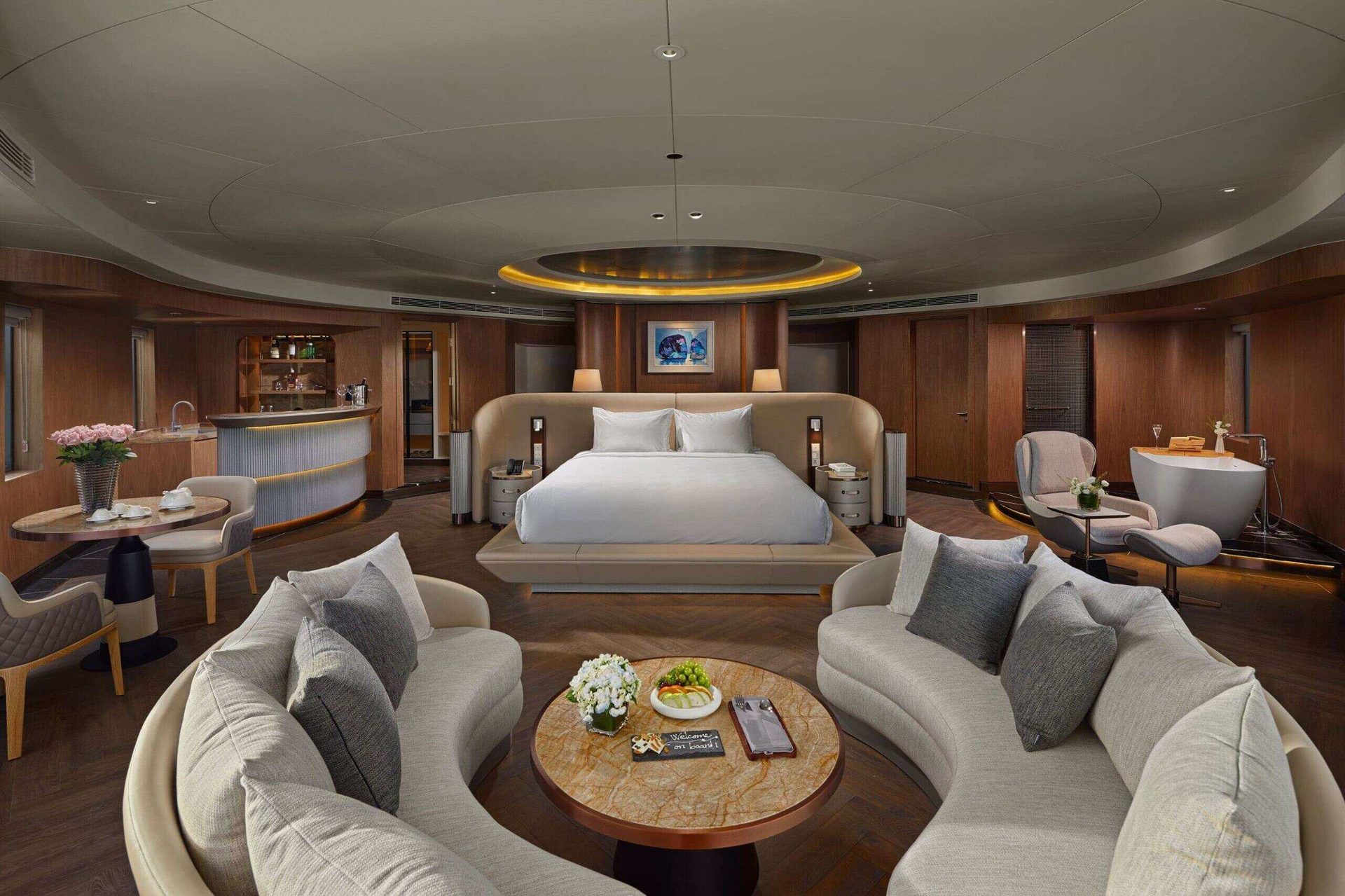 President's Suite bow-facing cabin with private bar on Grand Pioneers Cruise Halong Bay 2