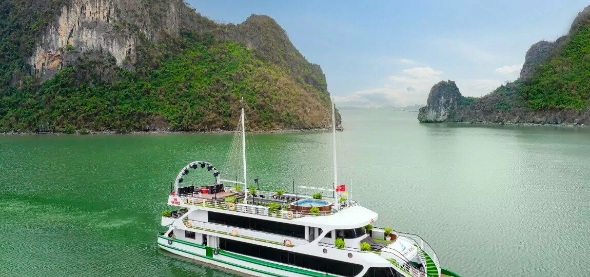 Vera Day Cruise anchored amid Halong Bay's limestone karsts