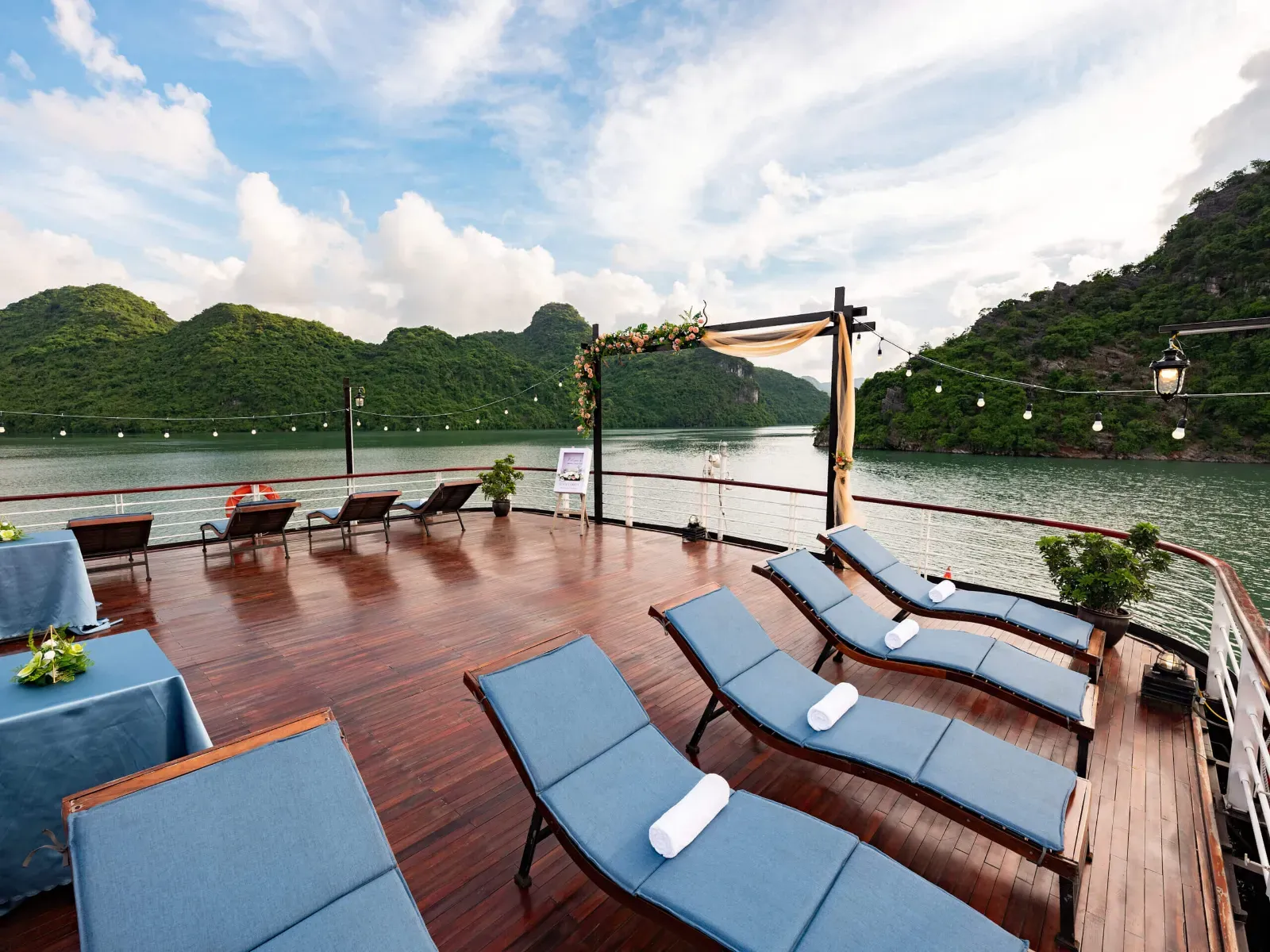 Amanda Luxury Cruise Lan Ha Sundeck Wedding Setup 1