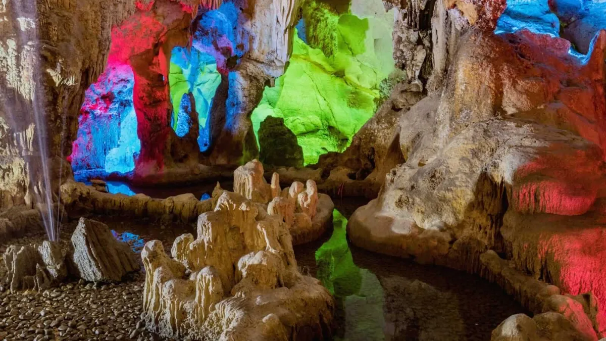 Dau Go Cave's quiet inner chamber, home to the stone stele inscribed with King Khai Dinh's 1917 poem, Halong Bay Vietnam