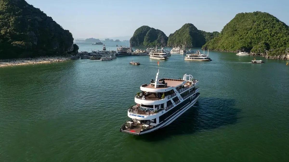 Halong Heritage Signature day cruise ship seen from above