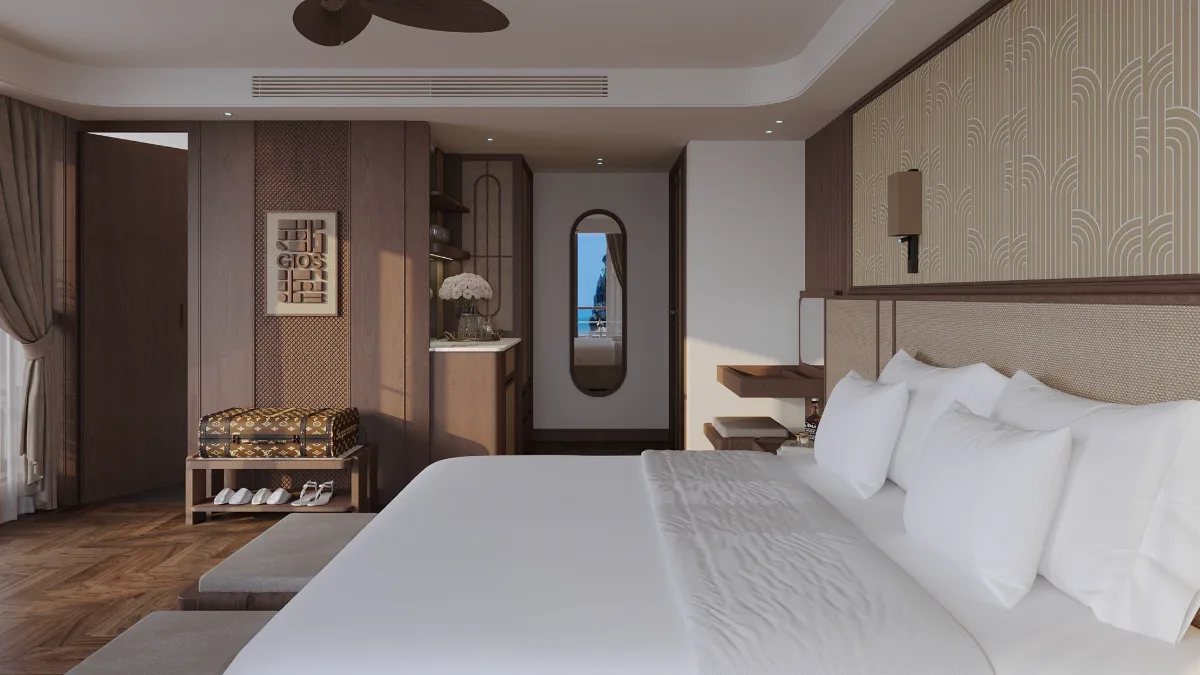King bed and wardrobe in the Harmony Terrace Suite – Harmony Boutique Cruise