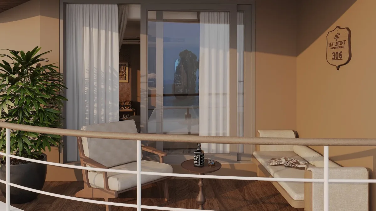 Terrace seating of the Harmony Terrace Suite – Harmony Boutique Cruise