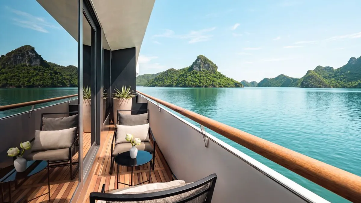 Private balcony of the Ocean View Suite on La SEN of the Bay Cruises