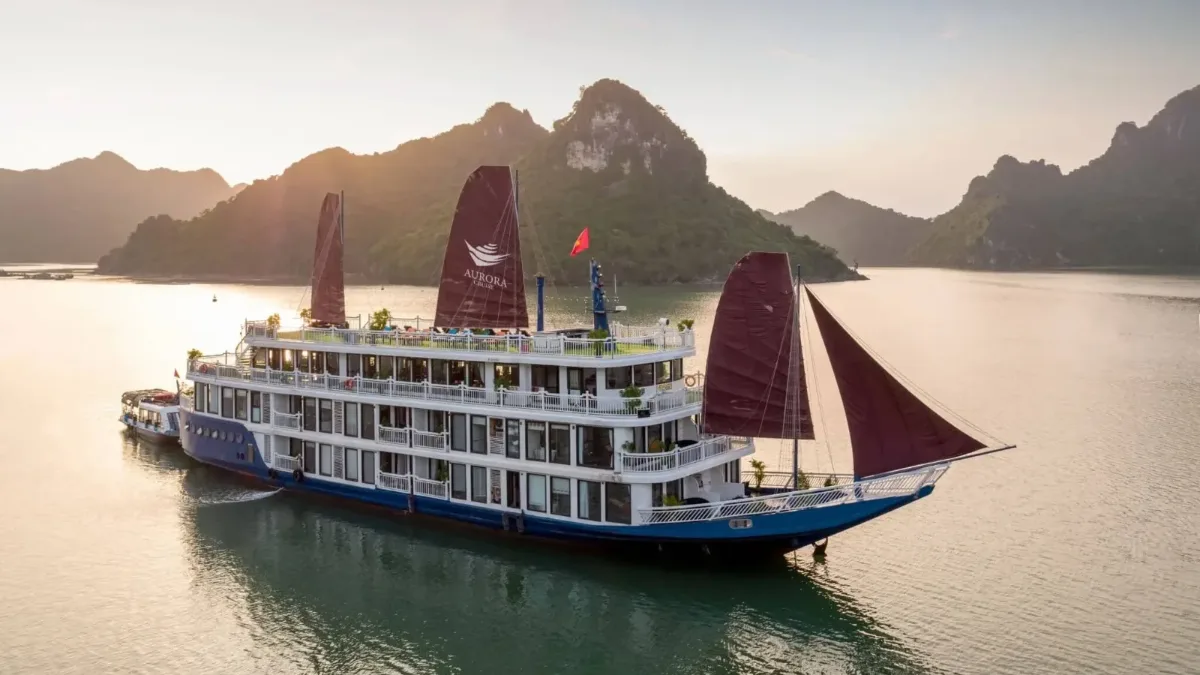 Aurora deluxe cruise ship in Lan Ha Bay, Vietnam