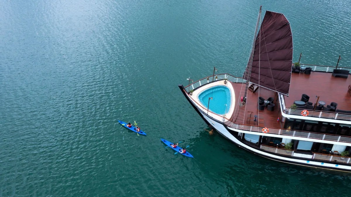 Aerial view of the bow jacuzzi on Orchid Trendy Cruise Aerial view of the bow jacuzzi on Orchid Trendy Cruise