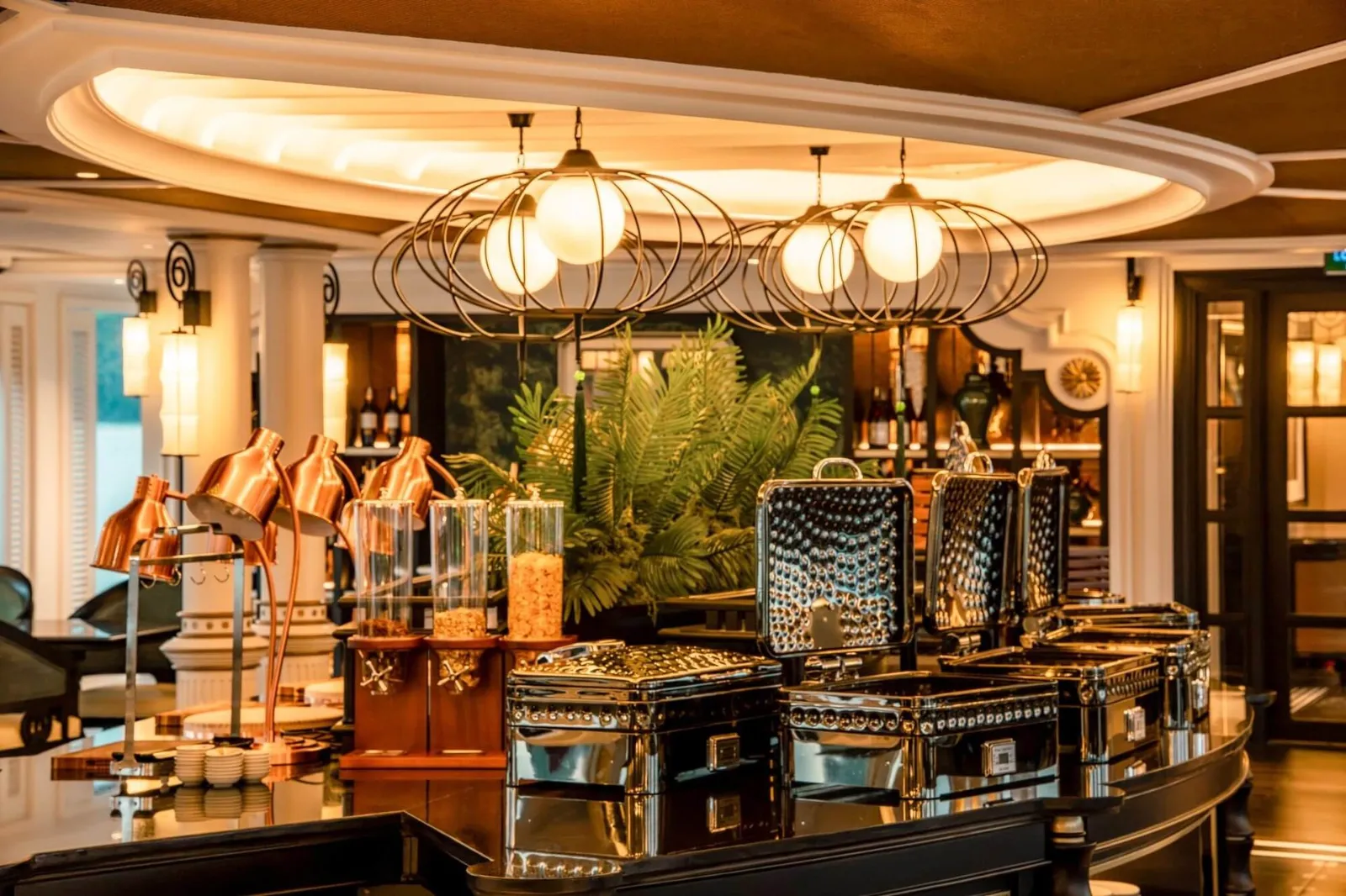 The breakfast buffet station at Pearl of Orient Restaurant on Orient Legacy Cruise