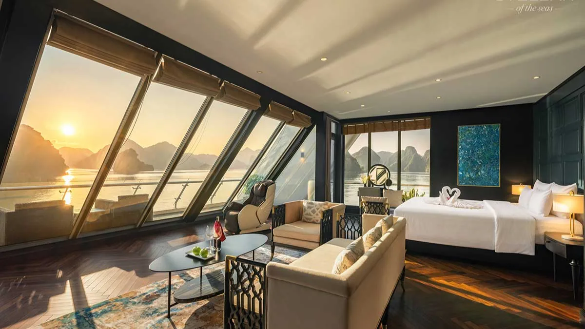 Stellar of the Seas Cruise President Suite at sunset